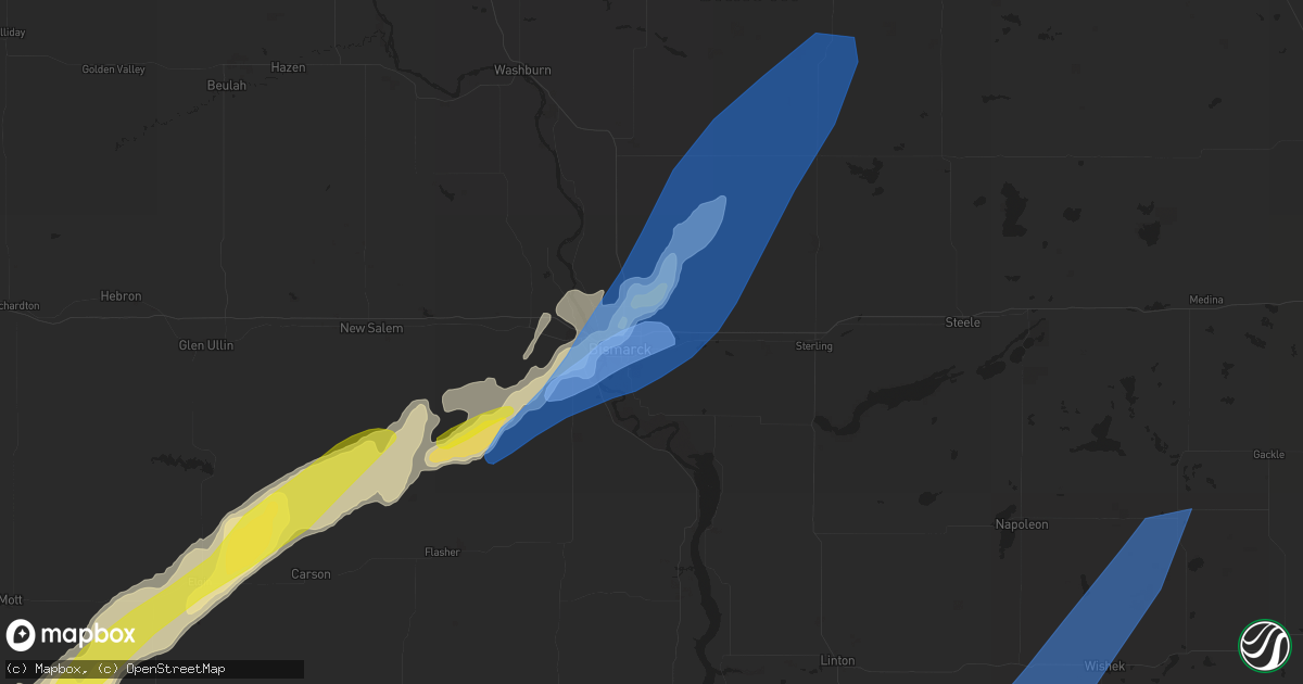 Hail map in Bismarck, ND on June 19, 2022