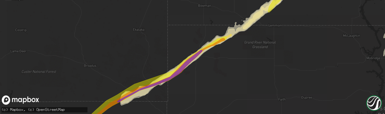 Hail map in Buffalo, SD on June 19, 2022