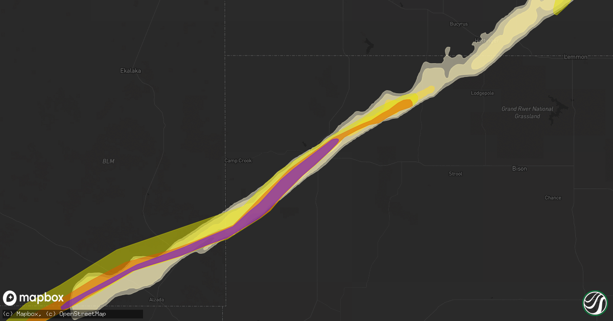 Hail map in Buffalo, SD on June 19, 2022