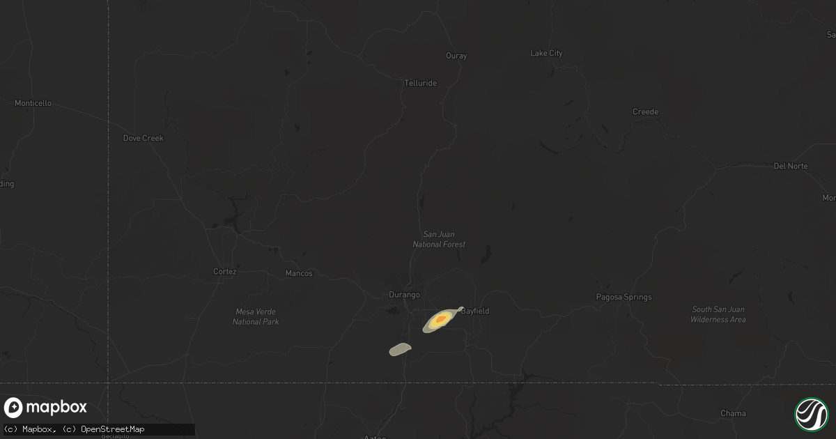 Hail map in Durango, CO on June 19, 2022