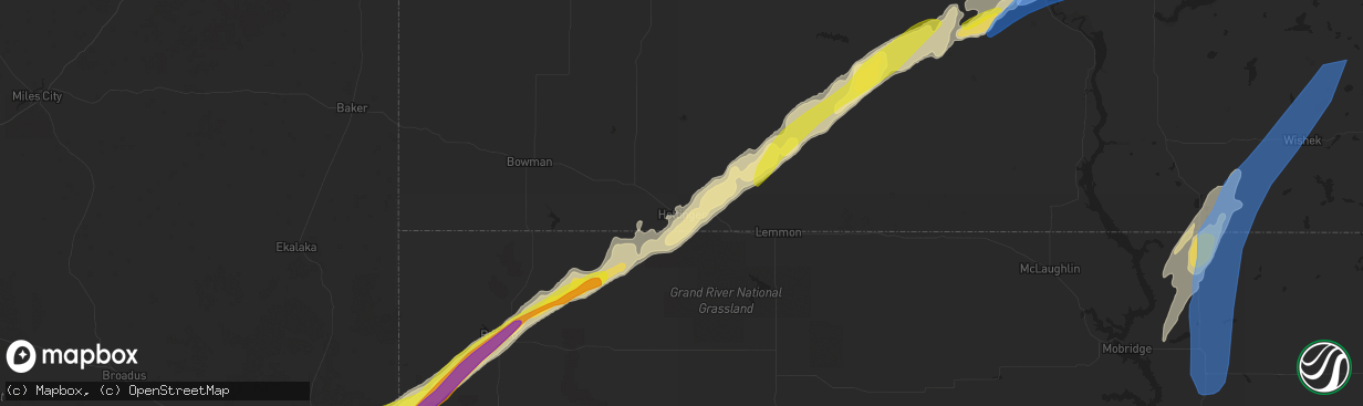 Hail map in Hettinger, ND on June 19, 2022