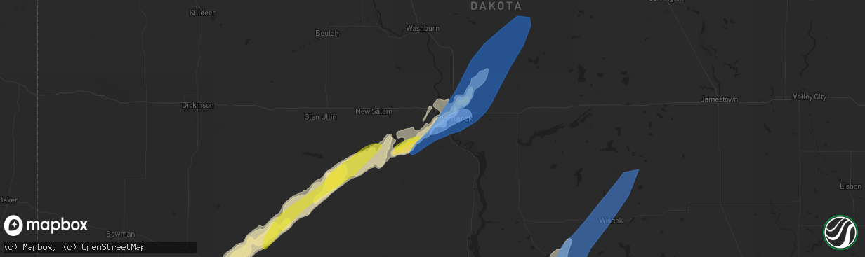 Hail map in Mandan, ND on June 19, 2022