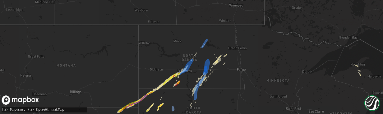 Hail map in North Dakota on June 19, 2022