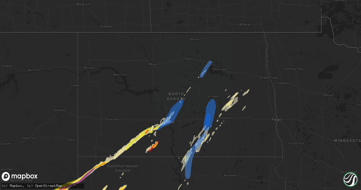 Hail map in North Dakota on June 19, 2022