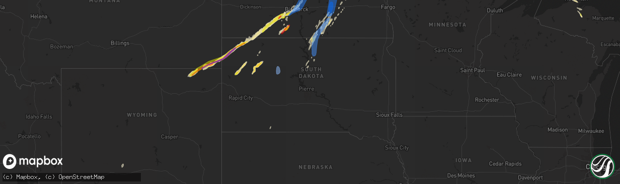 Hail map in South Dakota on June 19, 2022