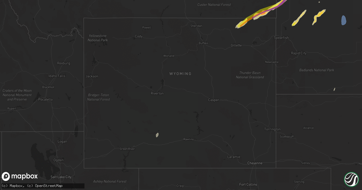 Hail map in Wyoming on June 19, 2022