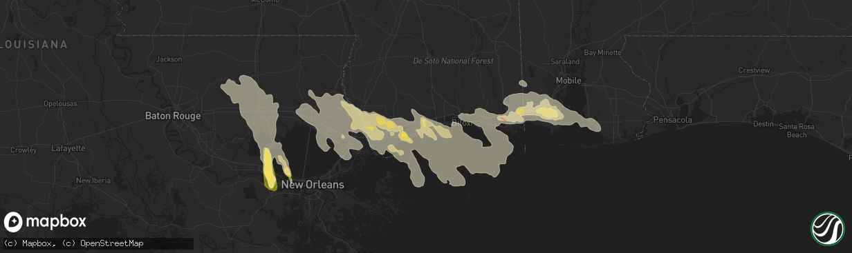 Hail map in Long Beach, MS on June 19, 2023