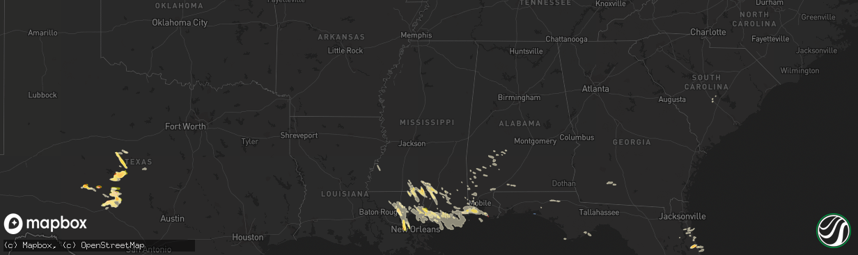 Hail map in Mississippi on June 19, 2023