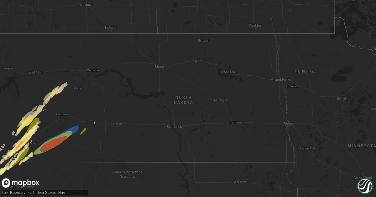 Hail map in North Dakota on June 19, 2023