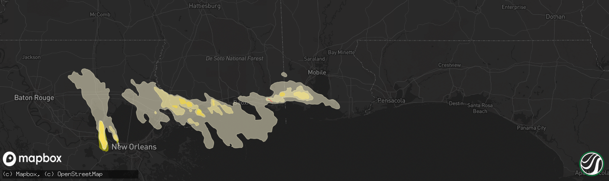 Hail map in Theodore, AL on June 19, 2023