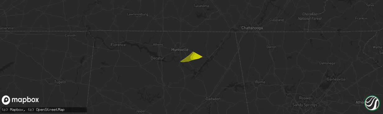 Hail map in Woodville, AL on June 19, 2023
