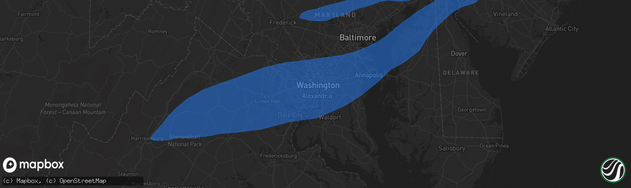 Hail map in Alexandria, VA on June 19, 2025