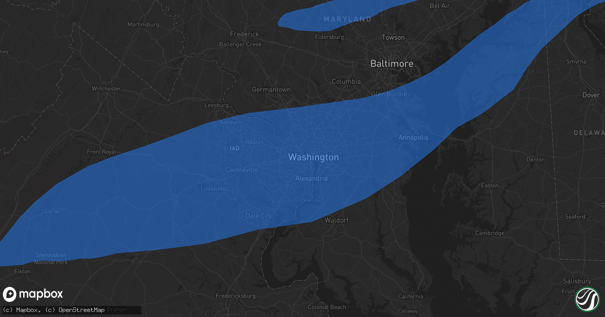 Hail map in Arlington, VA on June 19, 2025