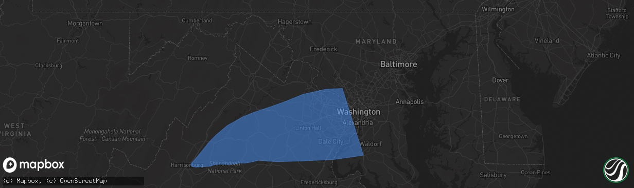 Hail map in Ashburn, VA on June 19, 2025