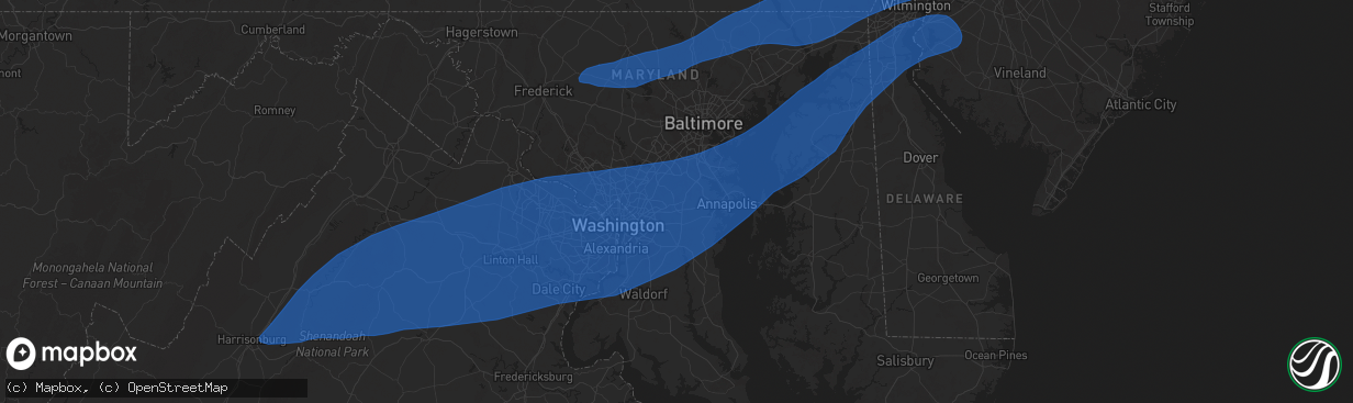 Hail map in Bowie, MD on June 19, 2025