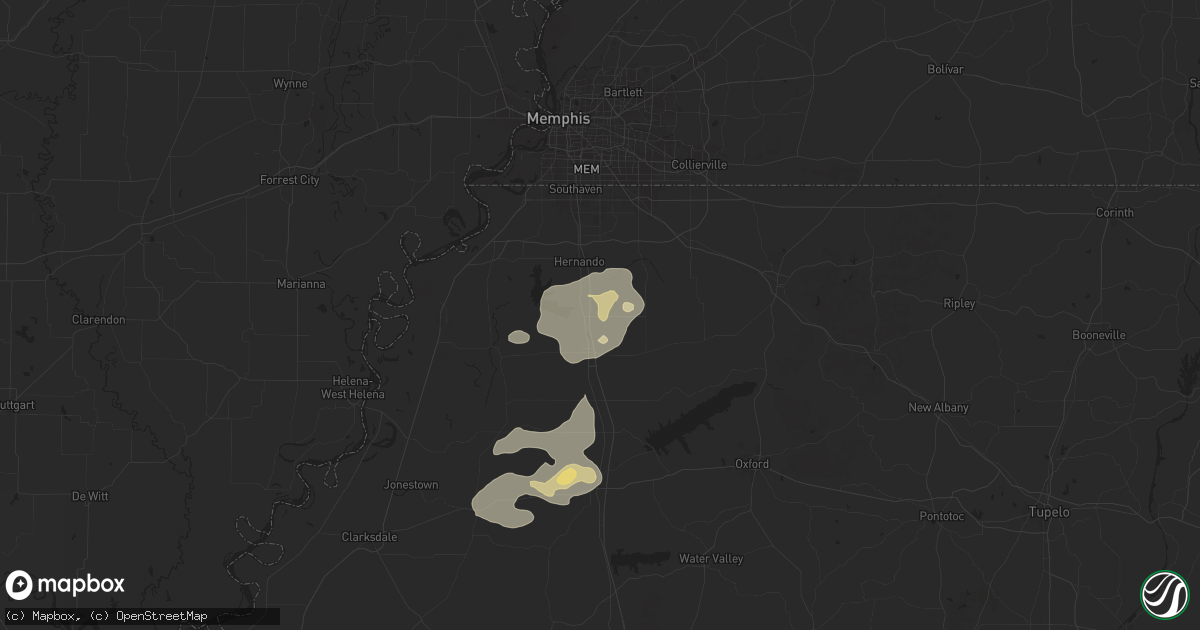 Hail map in Coldwater, MS on June 19, 2025