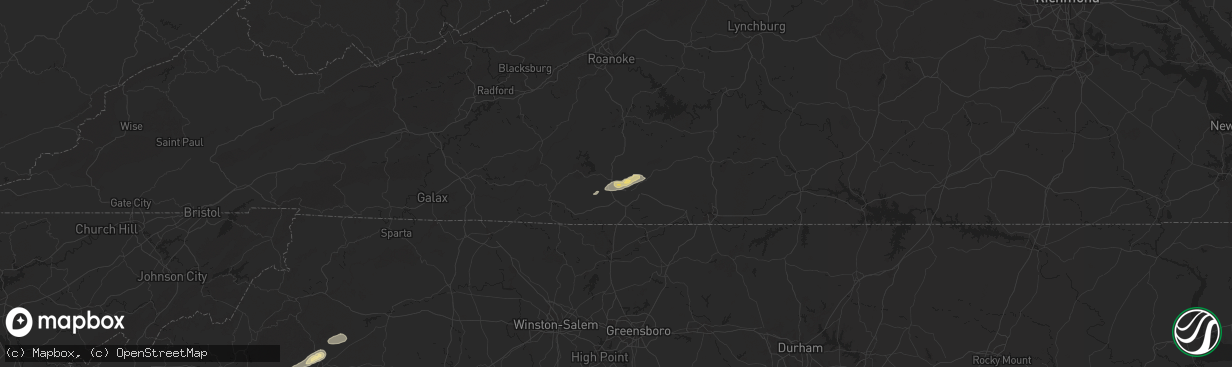 Hail map in Collinsville, VA on June 19, 2025