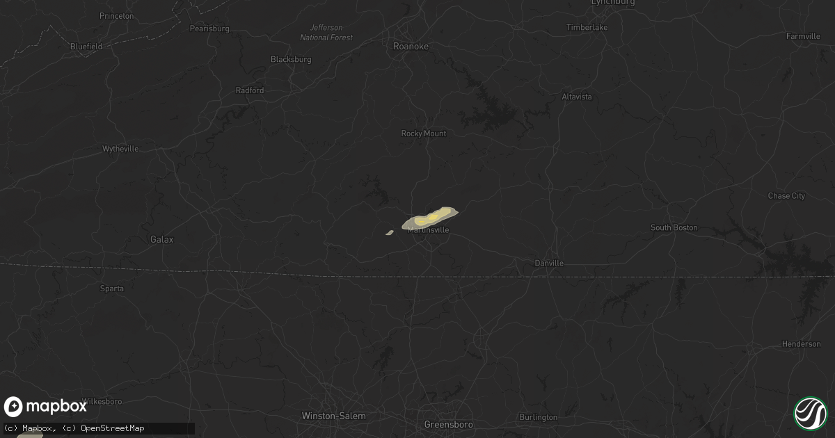 Hail map in Collinsville, VA on June 19, 2025