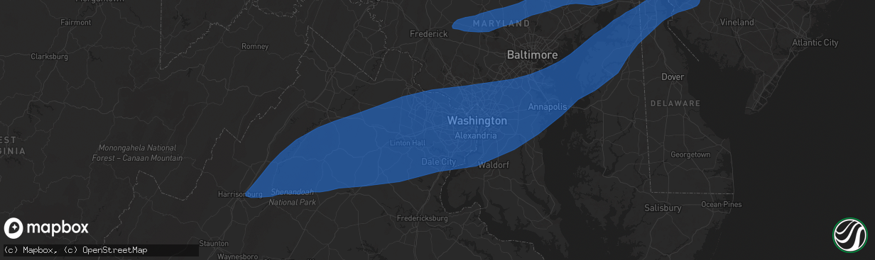 Hail map in Fairfax, VA on June 19, 2025