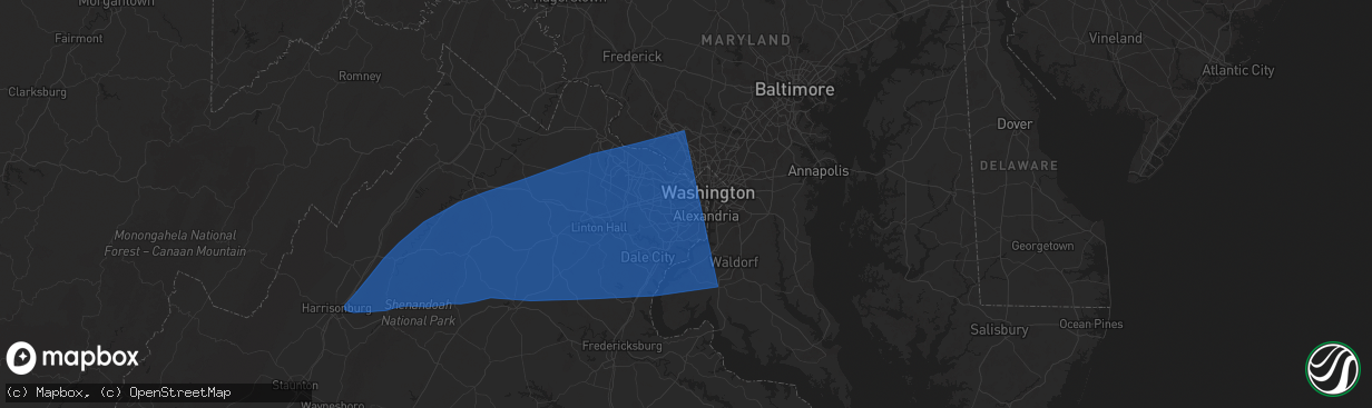 Hail map in Falls Church, VA on June 19, 2025