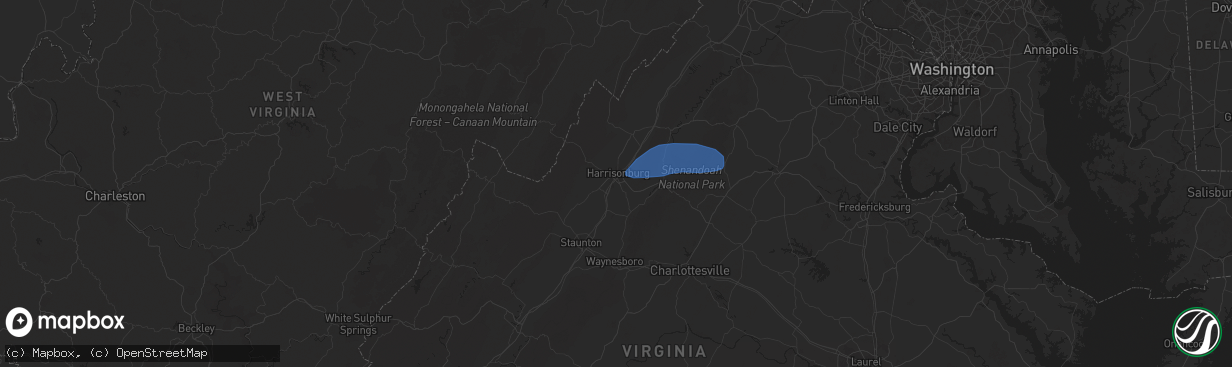 Hail map in Harrisonburg, VA on June 19, 2025