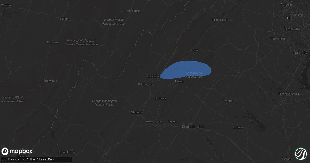 Hail map in Harrisonburg, VA on June 19, 2025