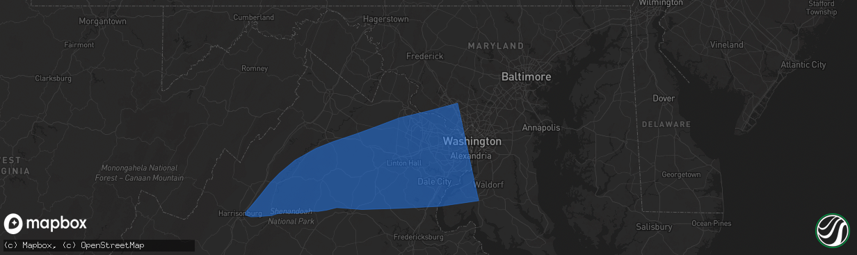 Hail map in Herndon, VA on June 19, 2025