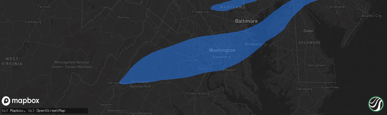 Hail map in Manassas, VA on June 19, 2025