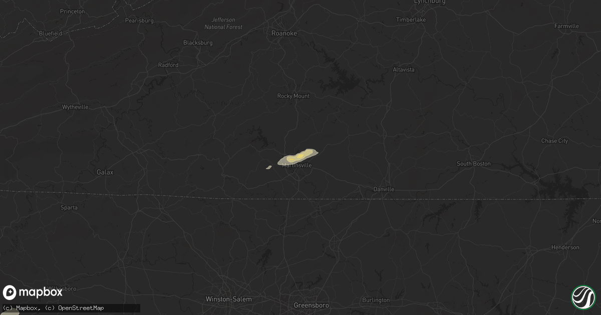 Hail map in Martinsville, VA on June 19, 2025