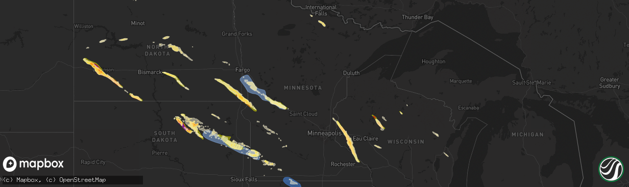 Hail map in Minnesota on June 19, 2025