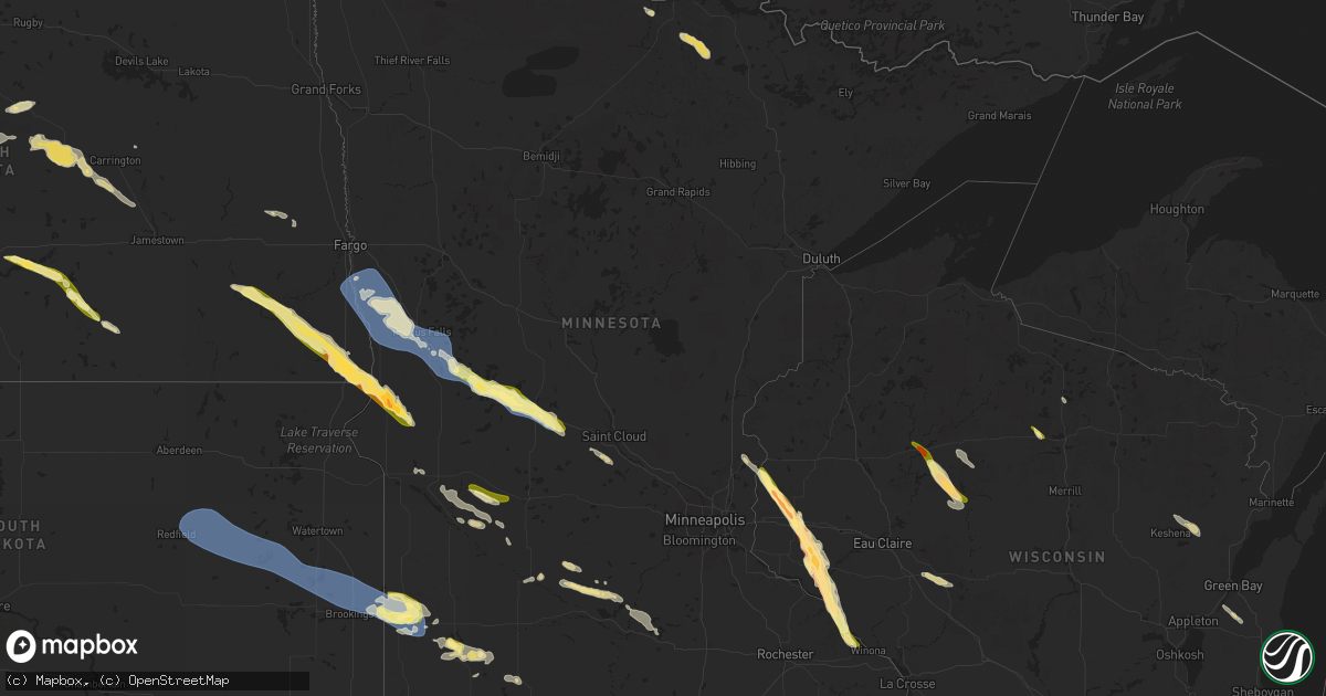 Hail map in Minnesota on June 19, 2025