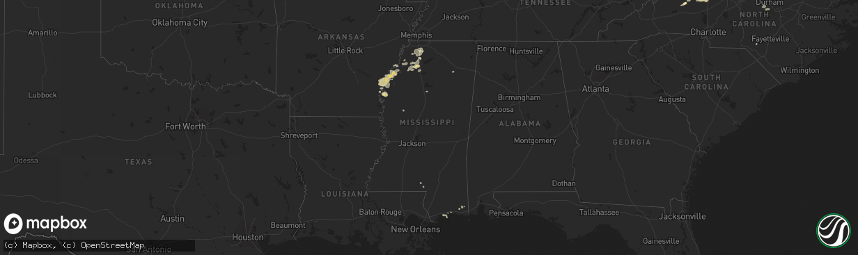 Hail map in Mississippi on June 19, 2025