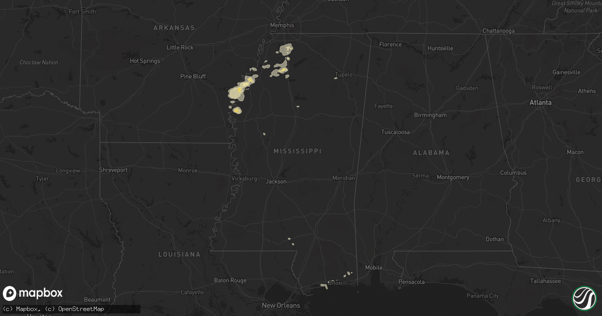 Hail map in Mississippi on June 19, 2025