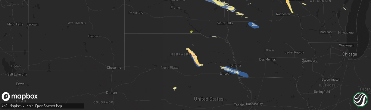 Hail map in Nebraska on June 19, 2025