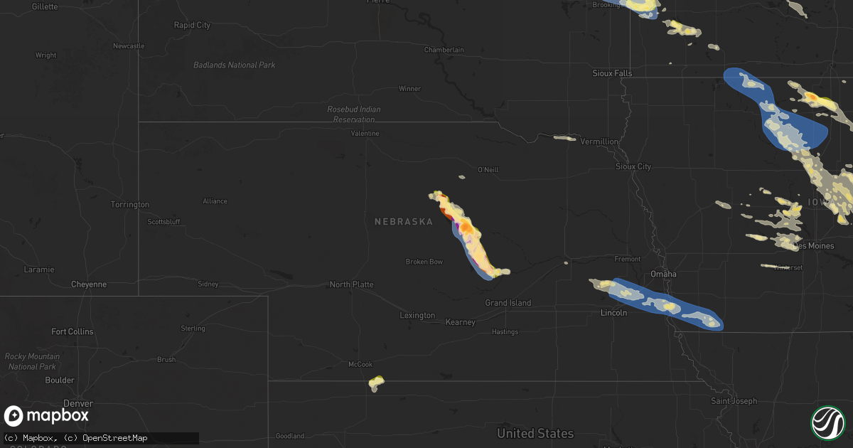 Hail map in Nebraska on June 19, 2025