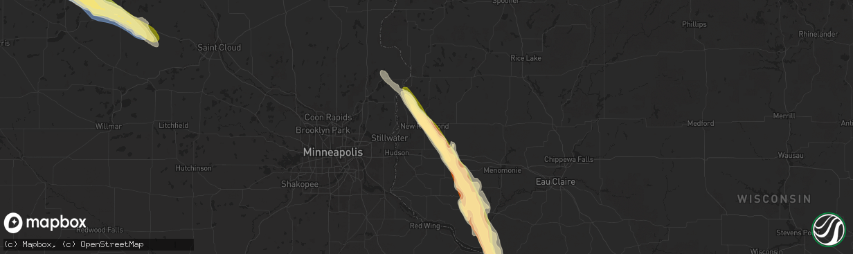 Hail map in New Richmond, WI on June 19, 2025