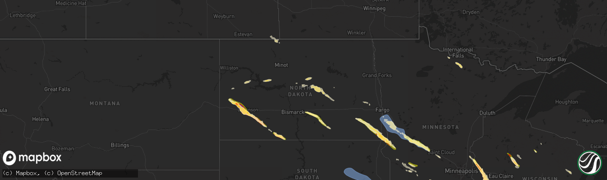 Hail map in North Dakota on June 19, 2025