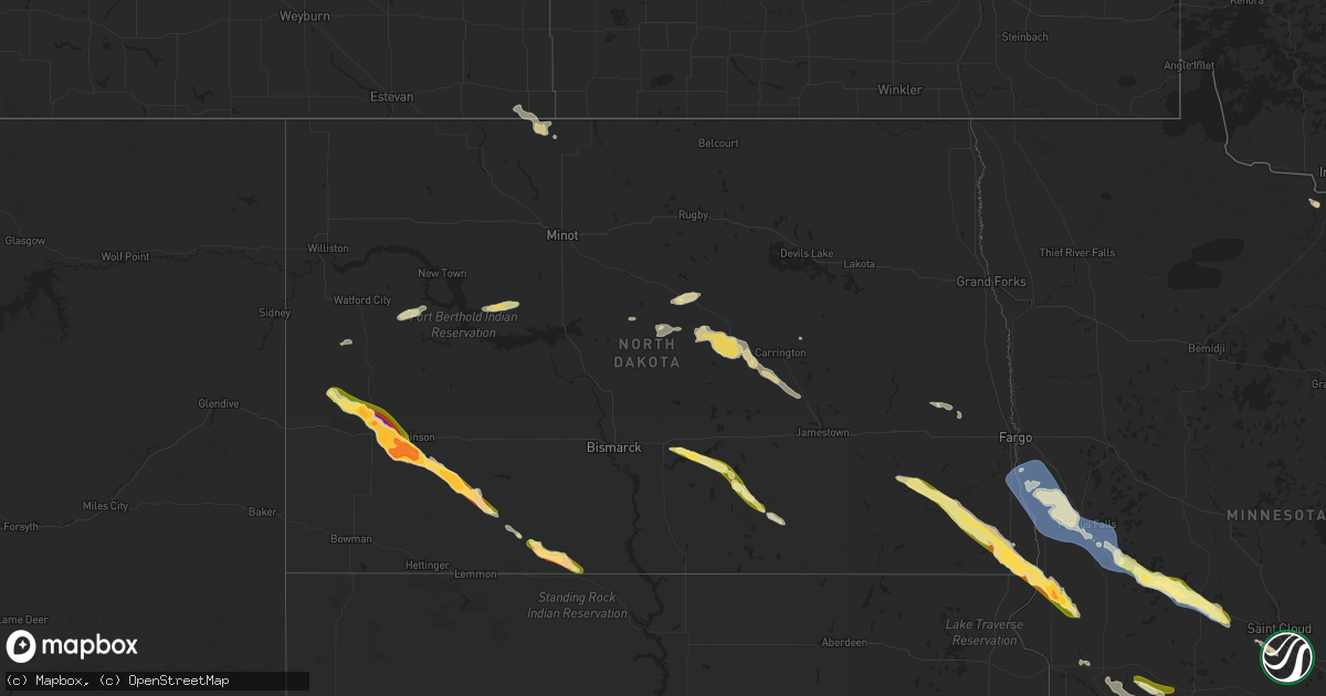 Hail map in North Dakota on June 19, 2025