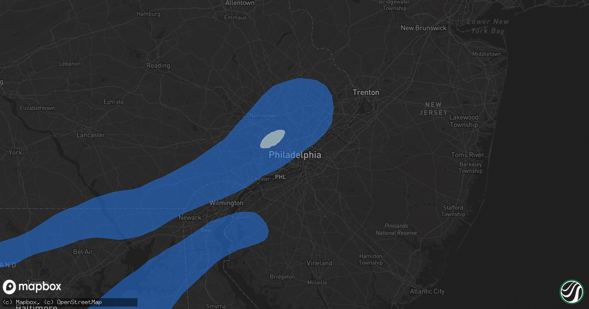 Hail map in Philadelphia, PA on June 19, 2025