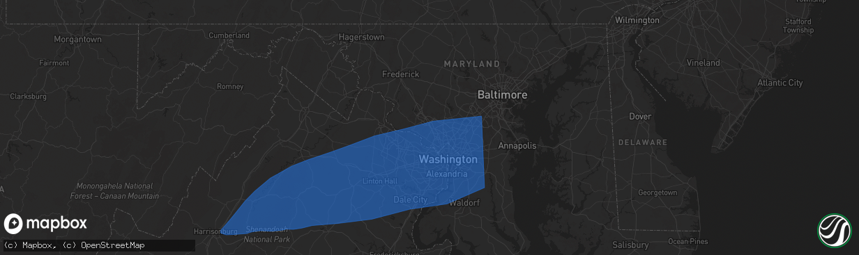 Hail map in Rockville, MD on June 19, 2025