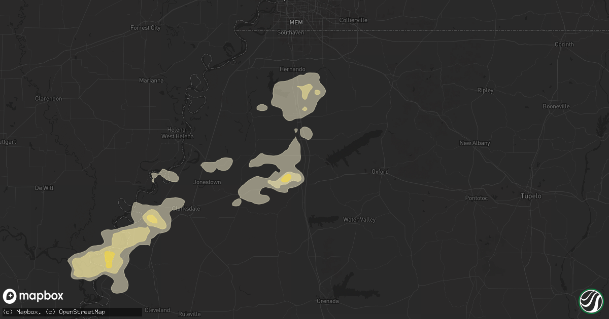 Hail map in Sardis, MS on June 19, 2025
