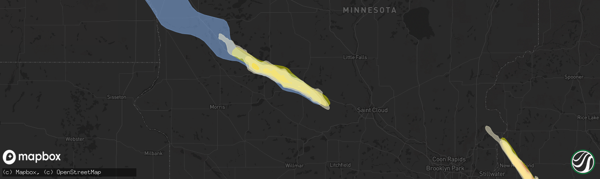 Hail map in Sauk Centre, MN on June 19, 2025