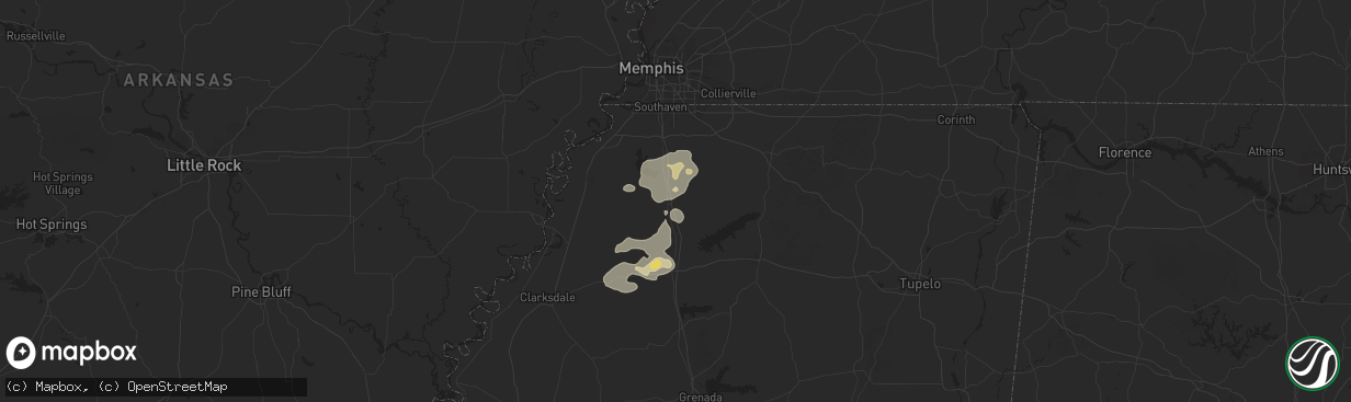 Hail map in Senatobia, MS on June 19, 2025