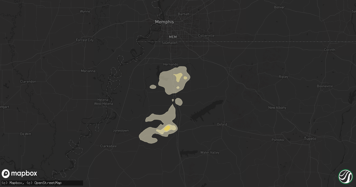 Hail map in Senatobia, MS on June 19, 2025