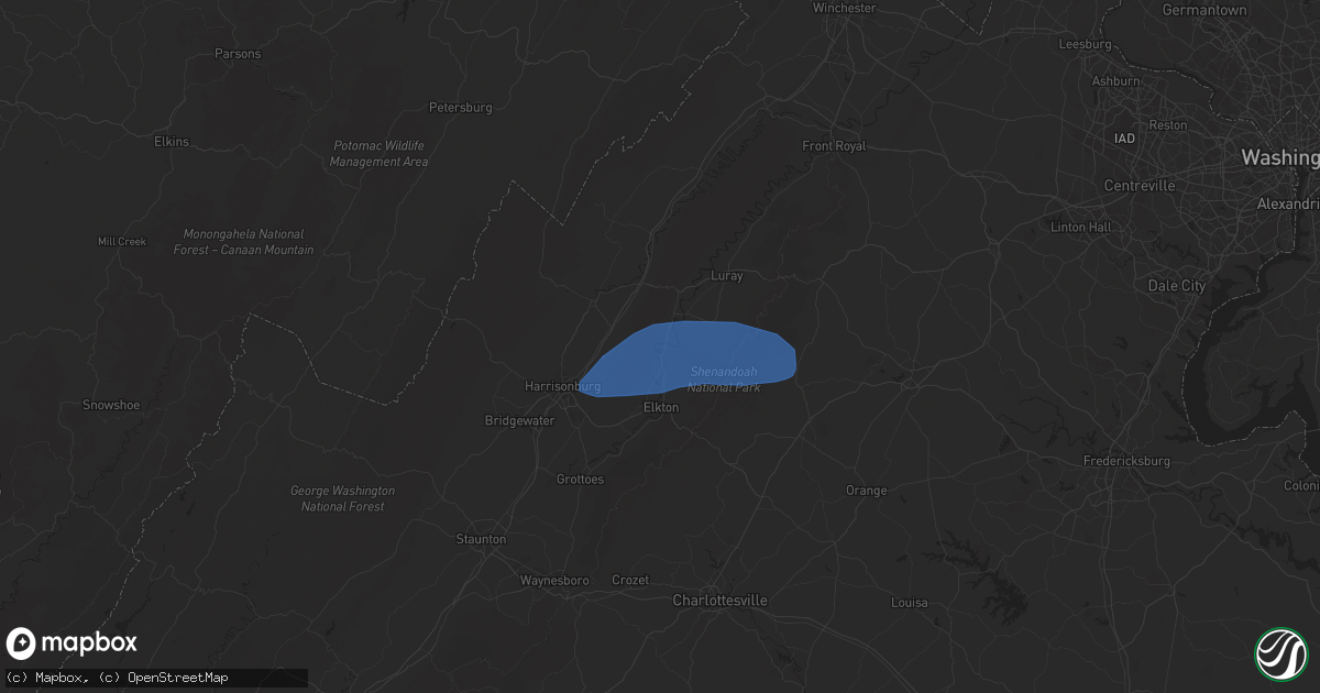 Hail map in Shenandoah, VA on June 19, 2025