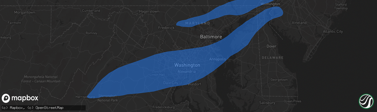 Hail map in Silver Spring, MD on June 19, 2025