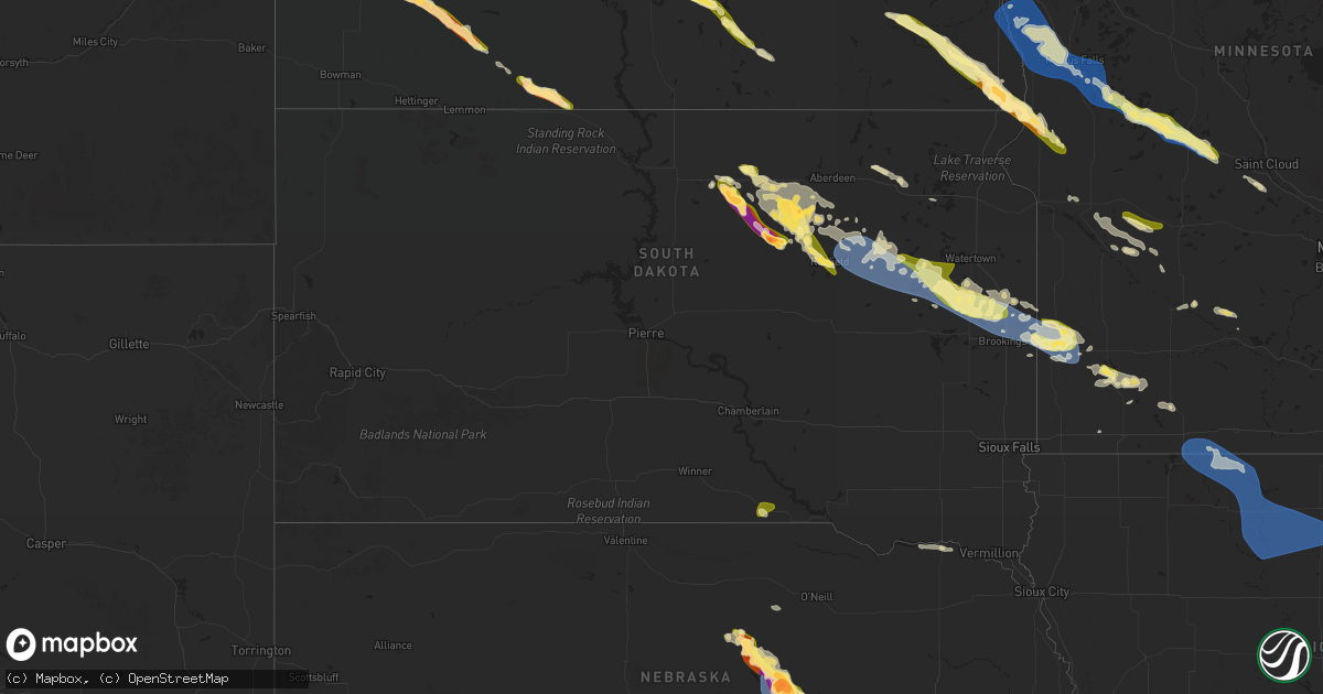 Hail map in South Dakota on June 19, 2025