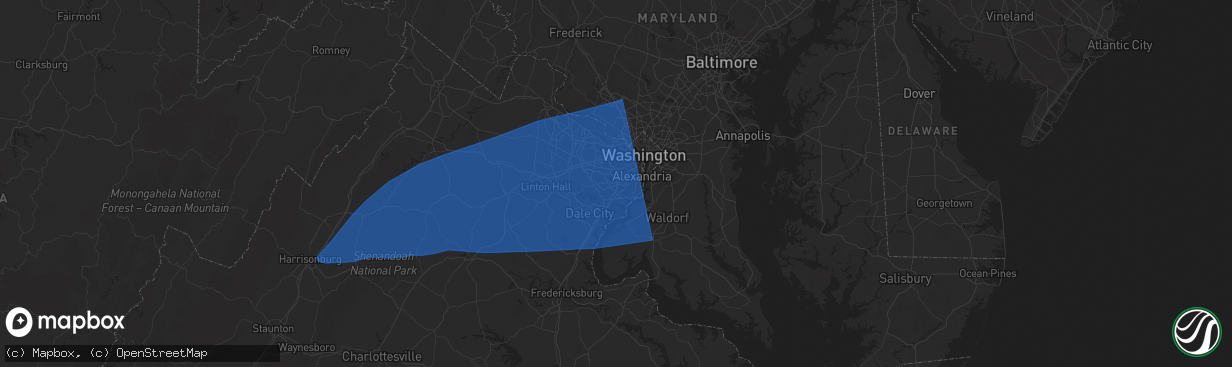 Hail map in Springfield, VA on June 19, 2025
