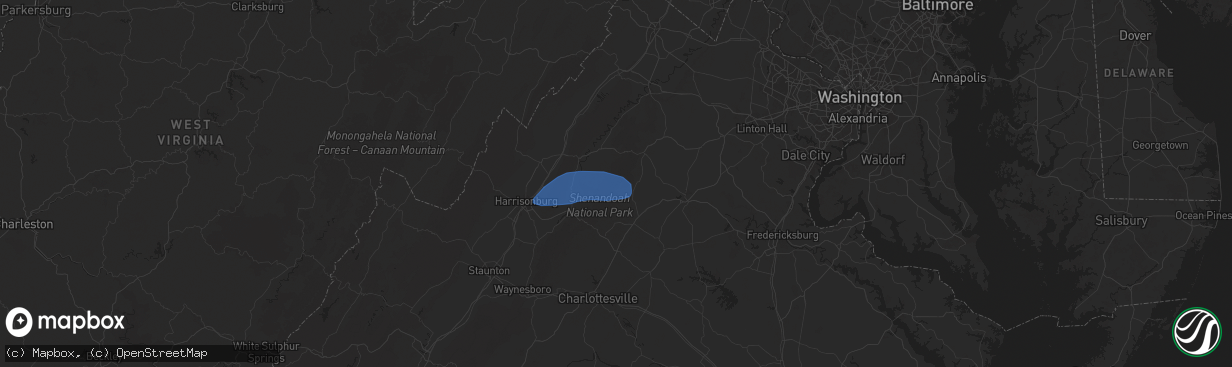 Hail map in Syria, VA on June 19, 2025