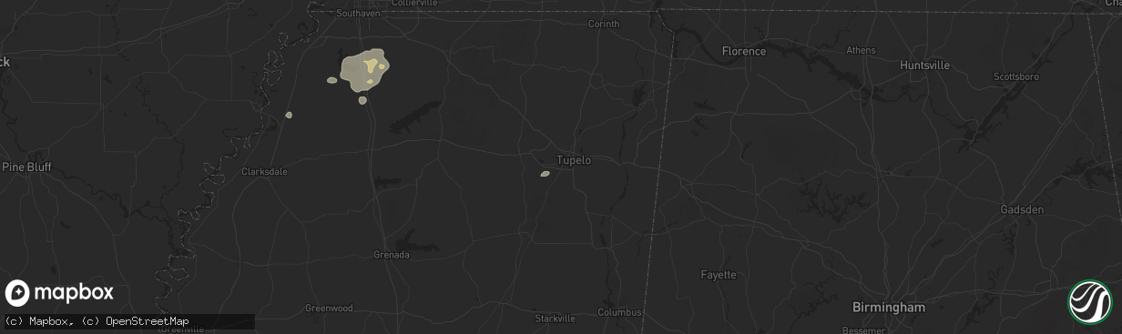 Hail map in Tupelo, MS on June 19, 2025